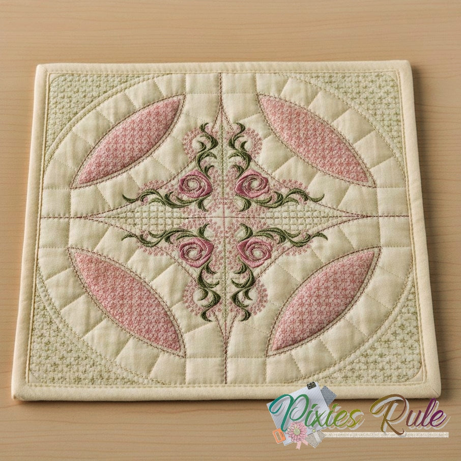 Mock Double Wedding Ring Quilt 5x7 Machine Embroidery Design by Pixies Rule