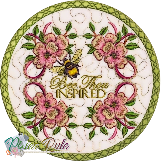 Bee Inspired Mug Mat 5x7 Machine Embroidery Design by Pixies Rule