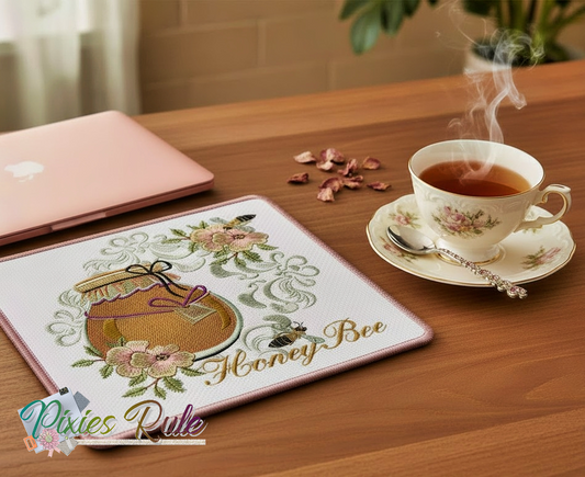 Honey Bee Mug Mat 8x8 Machine Embroidery Design by Pixies Rule