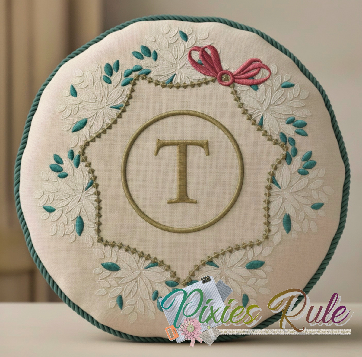 Nature's "Leaves" Monogram Frame 5x7 Machine Embroidery Design by Pixies Rule