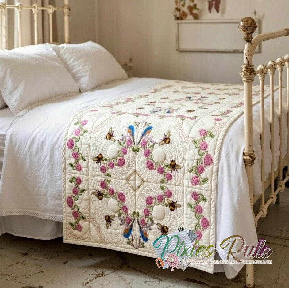 Shabby Rose Quilt - 6X6 Machine Embroidery Design by Pixies Rule