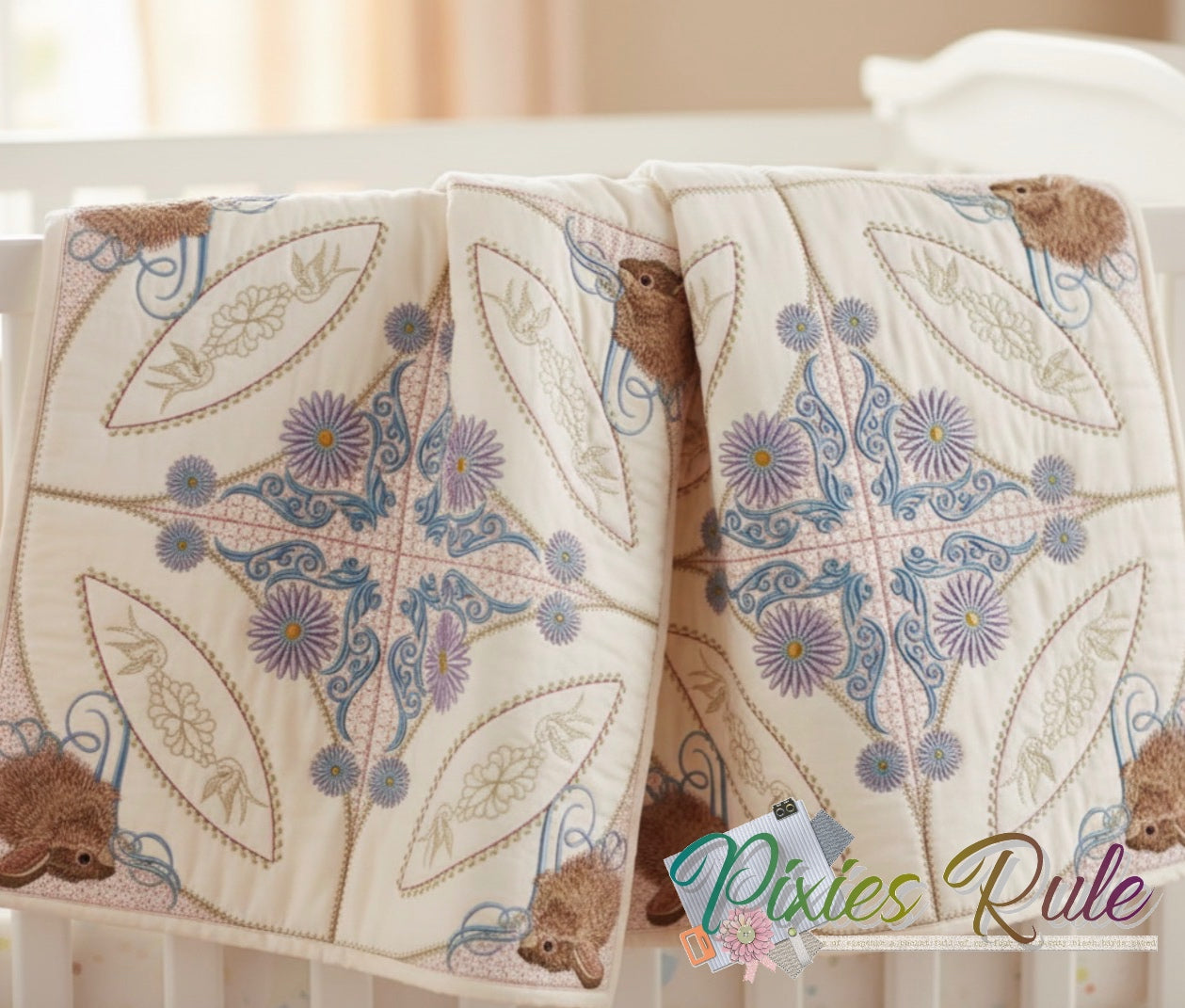 Bunny Dance Quilt 8x8 Machine Embroidery Design by Pixies Rule