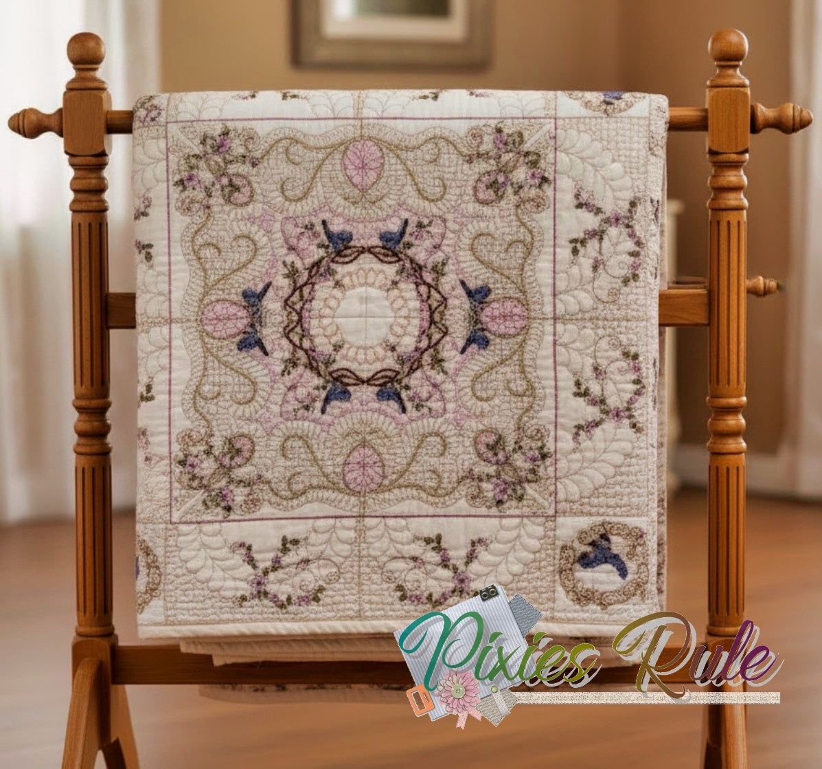 Flower Trails Quilt - 8x8 Machine Embroidery Design by Pixies Rule