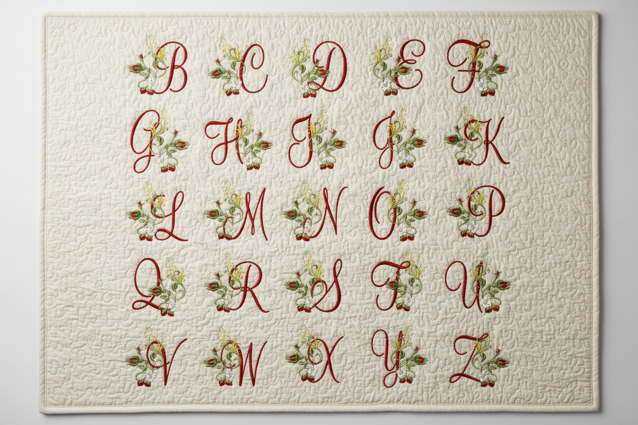 Shabby Rose Alpha Machine Embroidery Design by Pixies Rule