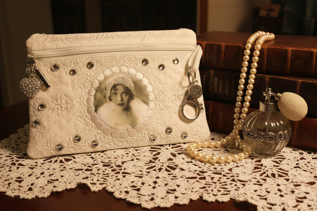 Bridal 1920's Zipper Pouch Machine Embroidery Design by Pixies Rule