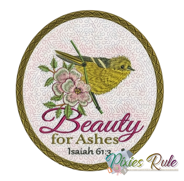 Beauty For Ashes Mug Mat - 8x8 Machine Embroidery Design by Pixies Rule