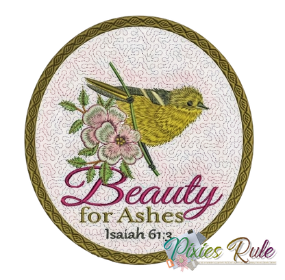 Beauty For Ashes Mug Mat - 8x8 Machine Embroidery Design by Pixies Rule