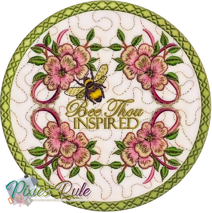 Bee Inspired Mug Mat 5x7 Machine Embroidery Design by Pixies Rule