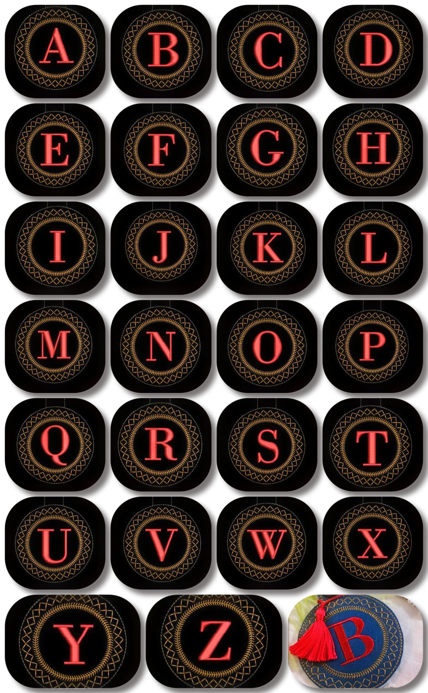 Block Alpha Key Fob Machine Embroidery Design by Pixies Rule