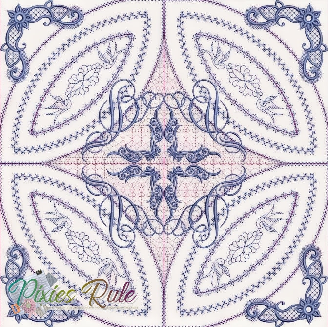 Blue Danube Quilt 5x7 Machine Embroidery Design by Pixies Rule