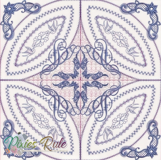Blue Danube Quilt 5x7 Machine Embroidery Design by Pixies Rule