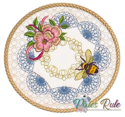 Busy Bee Mug Mat 8x8 Machine Embroidery Design by Pixies Rule