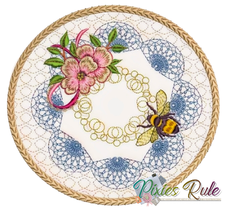 Busy Bee Mug Mat 6x6 Machine Embroidery Design by Pixies Rule