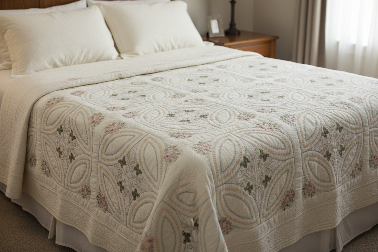 Mock Double Wedding Ring Butterflies & Blossoms Quilt 5x5