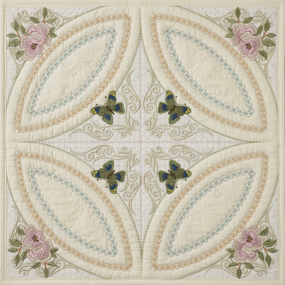 Mock Double Wedding Ring Butterflies & Blossoms Quilt 5x5