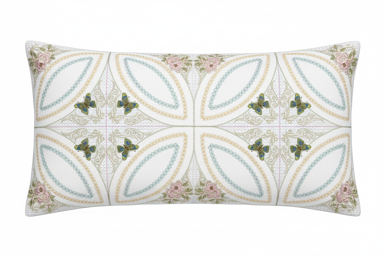 Mock Double Wedding Ring Butterflies & Blossoms Quilt 5x5