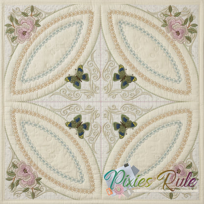 Butterflies & Blossoms Quilt 8x8 Machine Embroidery Design by Pixies Rule