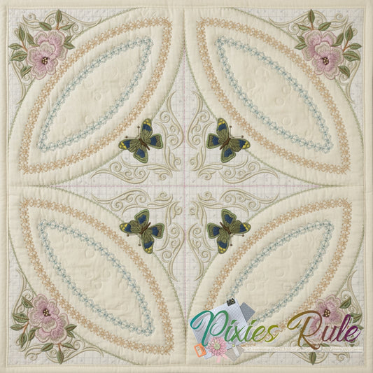 Butterflies & Blossoms Quilt 8x8 Machine Embroidery Design by Pixies Rule