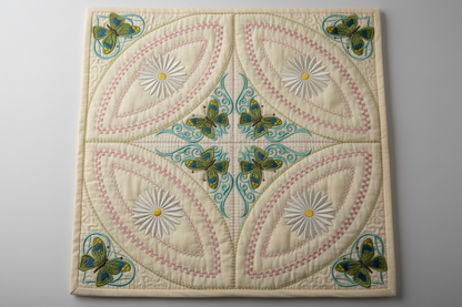 Mock Double Wedding Ring Butterflies Dance Quilt 5x5