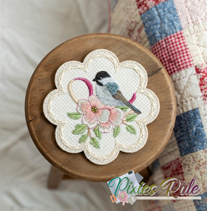 Thread-Painted Songbird Coasters
