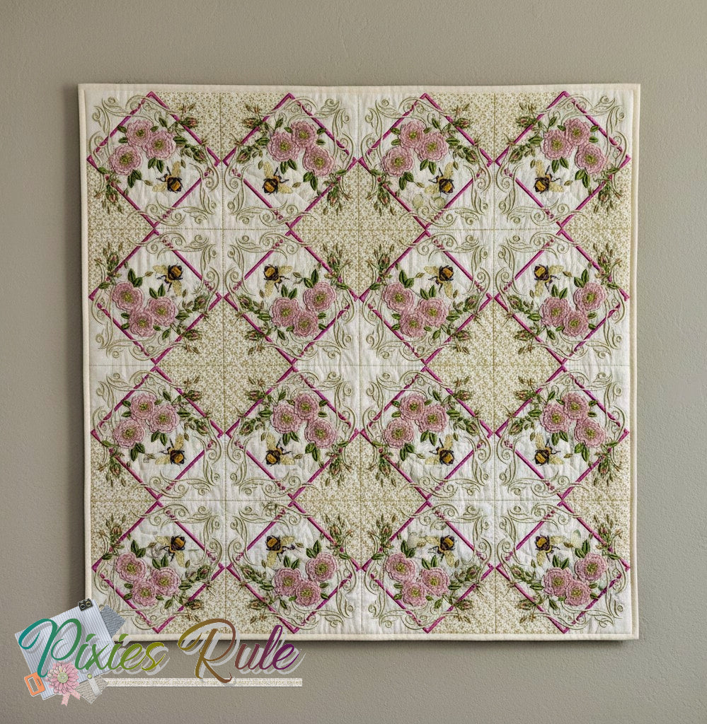 English Garden Quilt 8x8 Machine Embroidery Design by Pixies Rule
