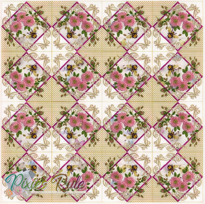 English Garden Quilt 8x8 Machine Embroidery Design by Pixies Rule