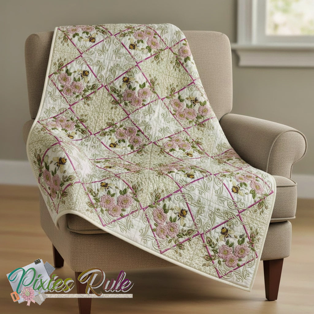 English Garden Quilt 8x8 Machine Embroidery Design by Pixies Rule