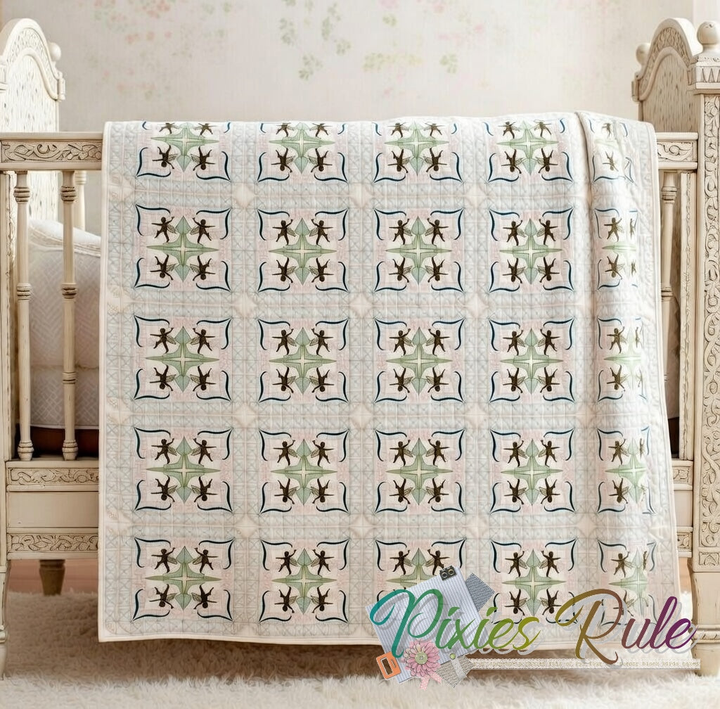 Fairy Frolic Boy Quilt 8x8 Machine Embroidery Design by Pixies Rule