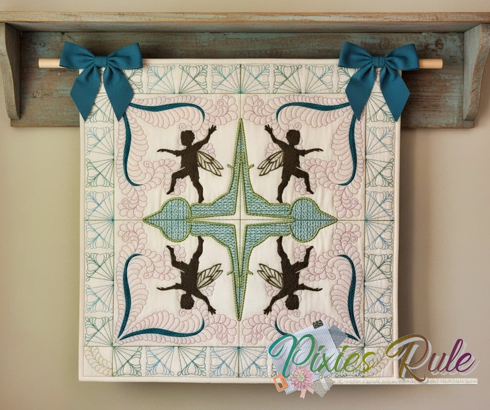 Fairy Frolic Boy Quilt 8x8 Machine Embroidery Design by Pixies Rule