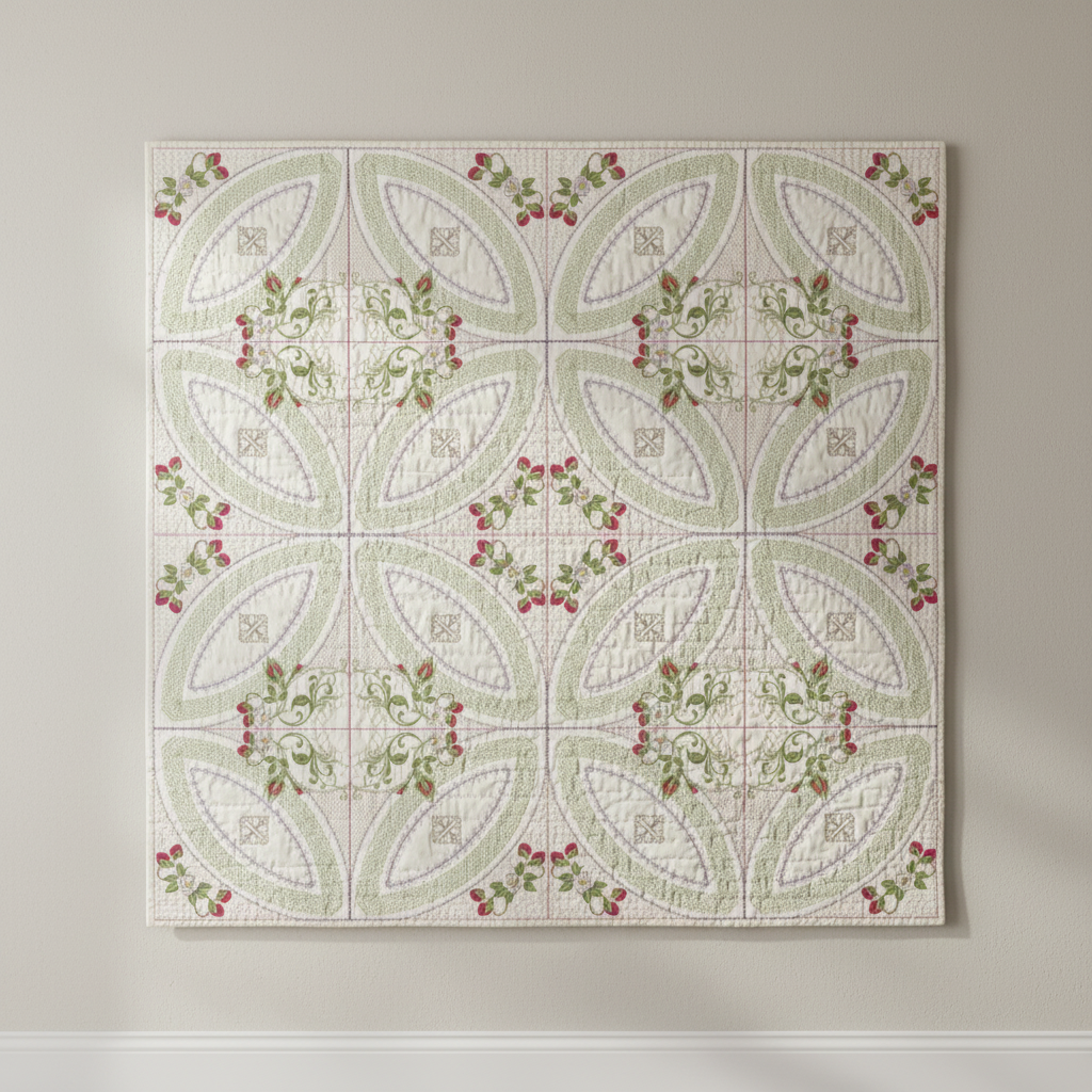 Mock Double Wedding Ring Berries & Blooms Quilt 8x8