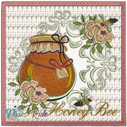 Honey Bee Mug Mat 8x8 Machine Embroidery Design by Pixies Rule