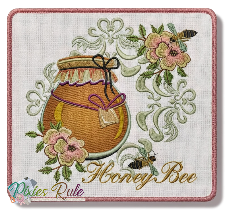 Honey Bee Mug Mat 8x8 Machine Embroidery Design by Pixies Rule