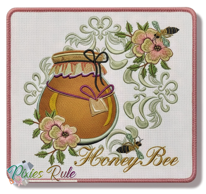 Honey Bee Mug Mat 8x8 Machine Embroidery Design by Pixies Rule