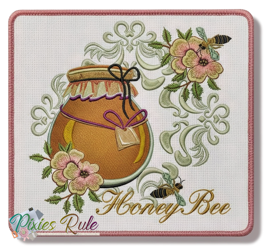 Honey Bee Mug Mat 8x8 Machine Embroidery Design by Pixies Rule
