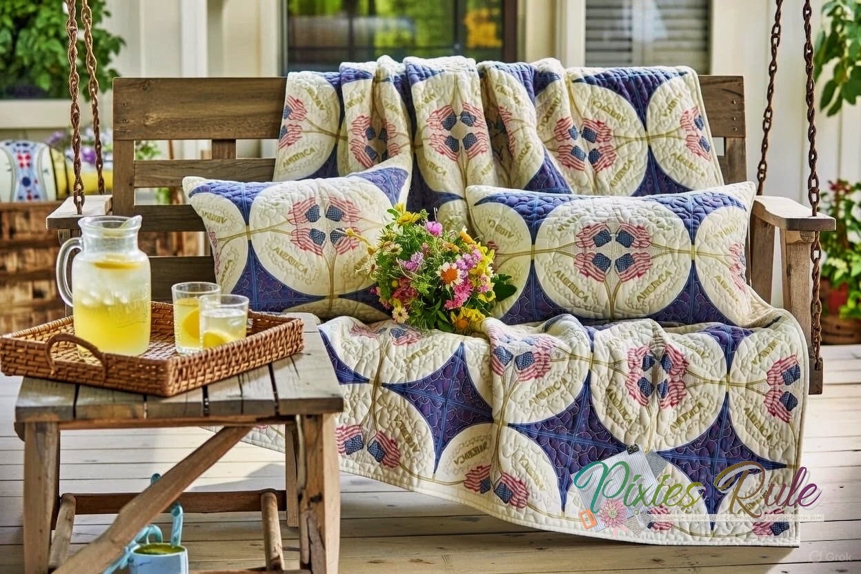 Patriot Double Wedding Ring Quilt 8x8