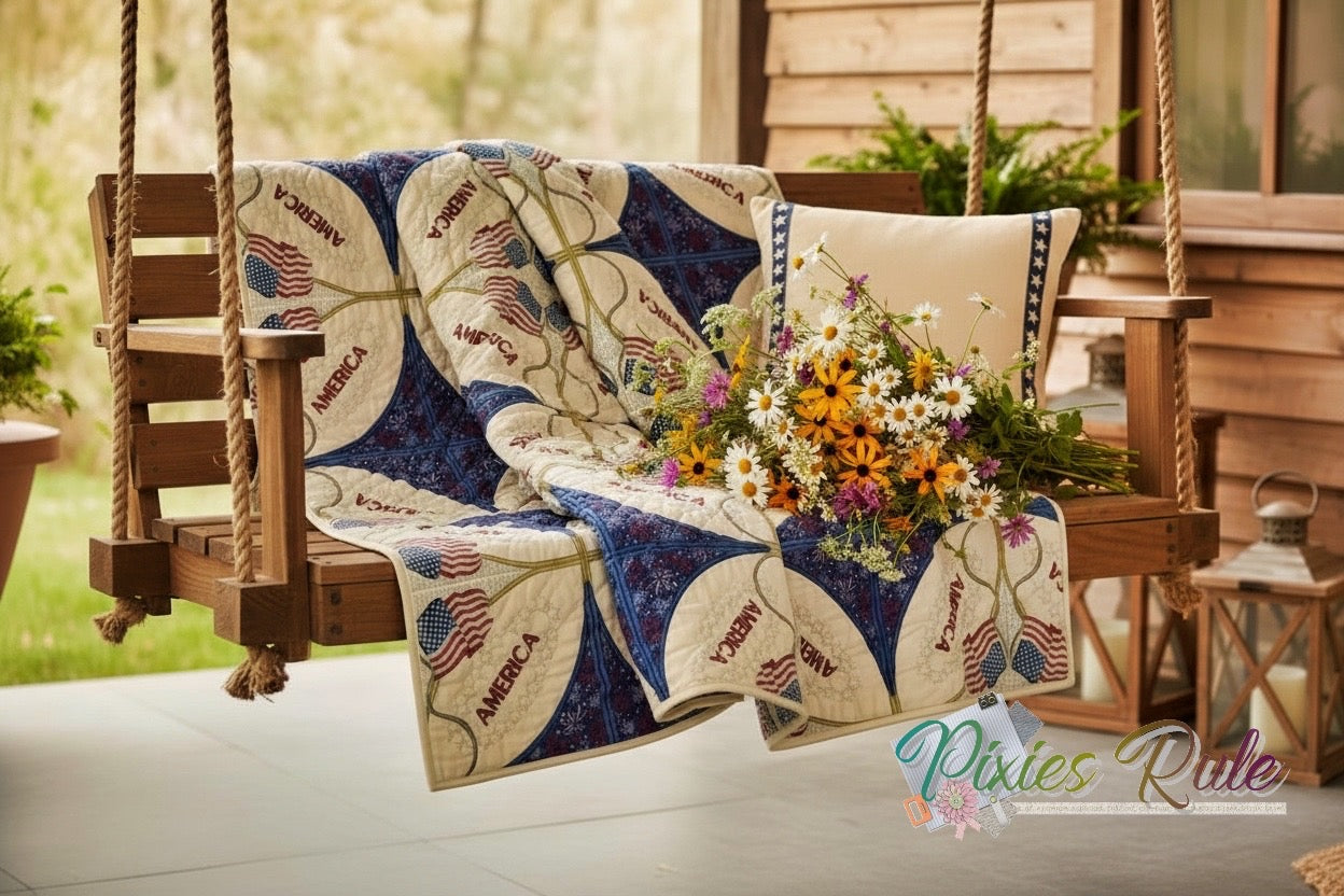 Patriot Double Wedding Ring Quilt 8x8