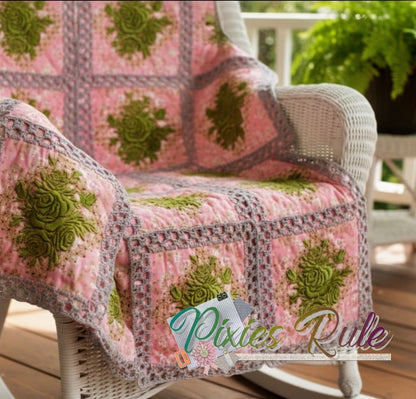 Mock Fusion - Vintage Rose 4x4 Machine Embroidery Design by Pixies Rule