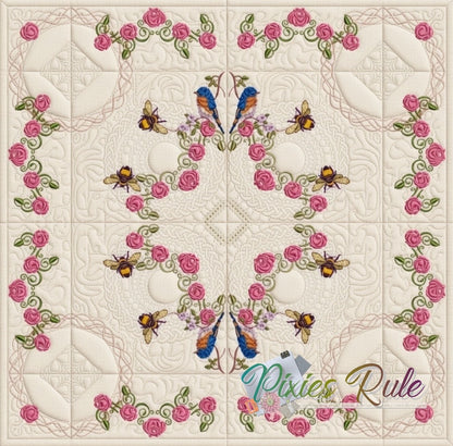 Shabby Rose Quilt - 6X6 Machine Embroidery Design by Pixies Rule