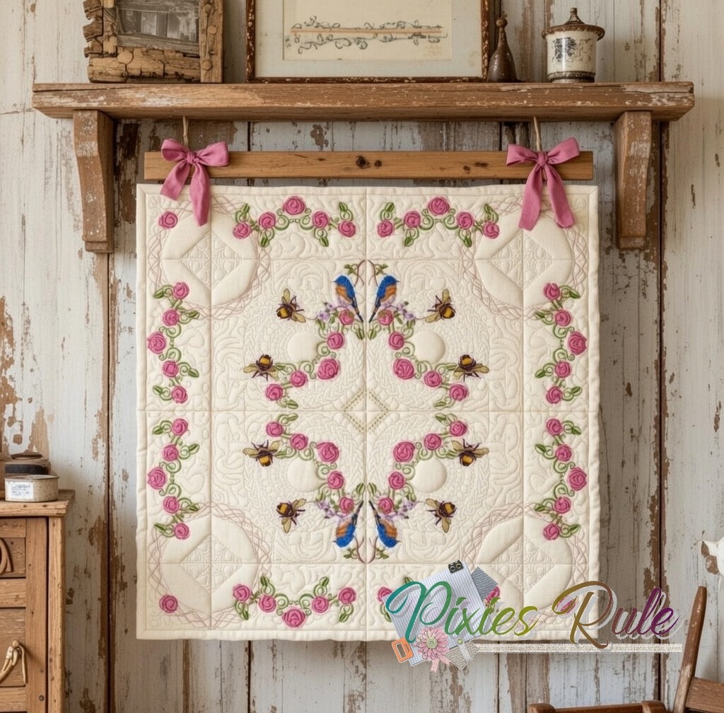 Shabby Rose Quilt - 6X6 Machine Embroidery Design by Pixies Rule