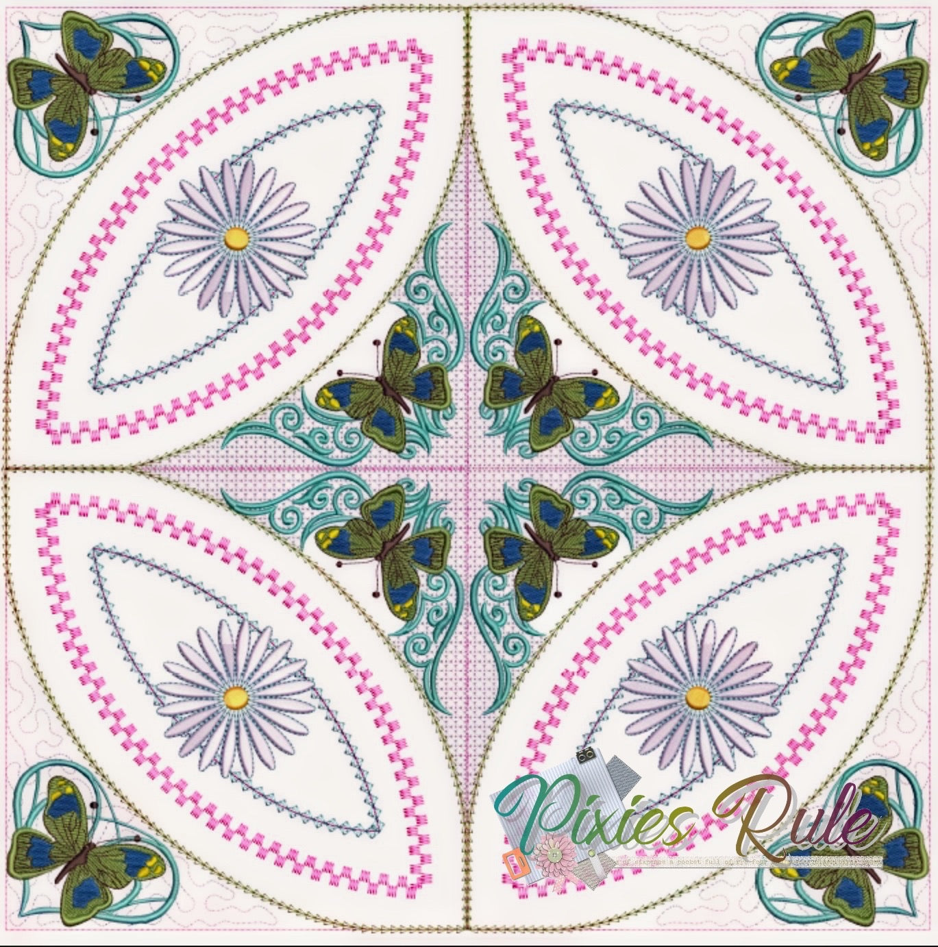 Butterflies Dance Quilt 5x7 Machine Embroidery Design by Pixies Rule