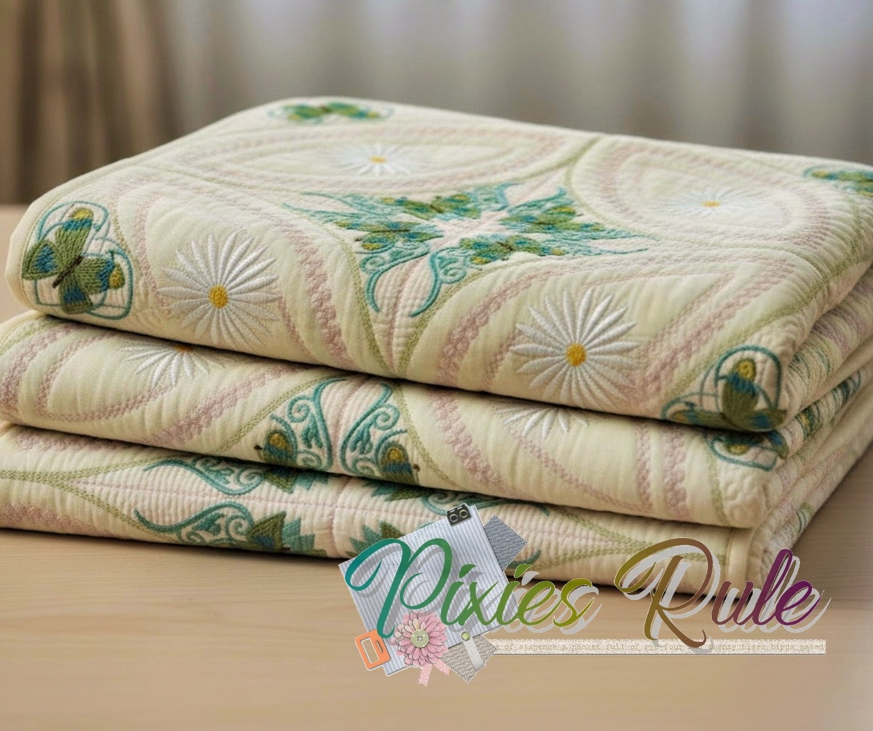 Butterflies Dance Quilt 5x7 Machine Embroidery Design by Pixies Rule