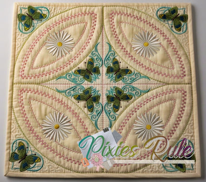 Butterflies Dance Quilt 5x7 Machine Embroidery Design by Pixies Rule