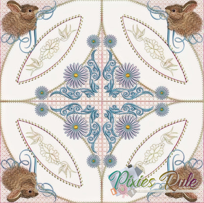 Bunny Dance Quilt 8x8 Machine Embroidery Design by Pixies Rule