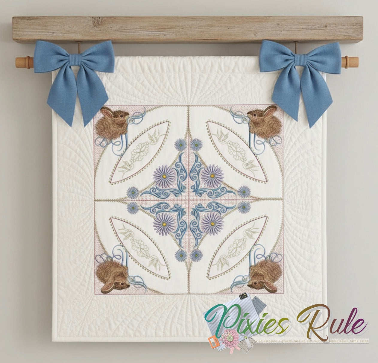 Bunny Dance Quilt 8x8 Machine Embroidery Design by Pixies Rule