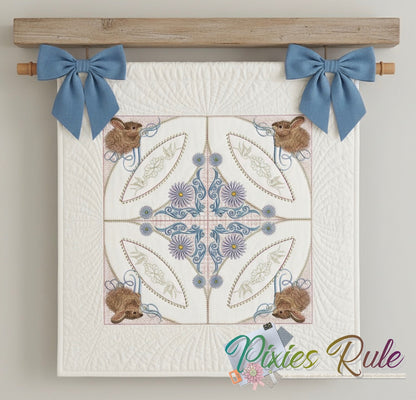 Bunny Dance Quilt 8x8 Machine Embroidery Design by Pixies Rule