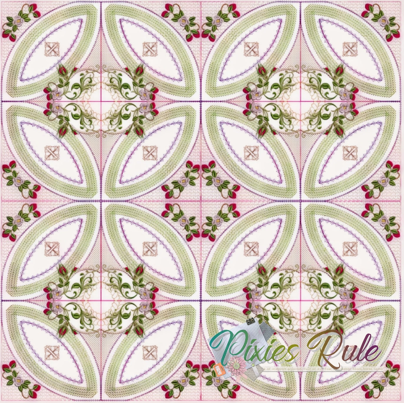 Berries & Blooms Quilt 6x6 Machine Embroidery Design by Pixies Rule