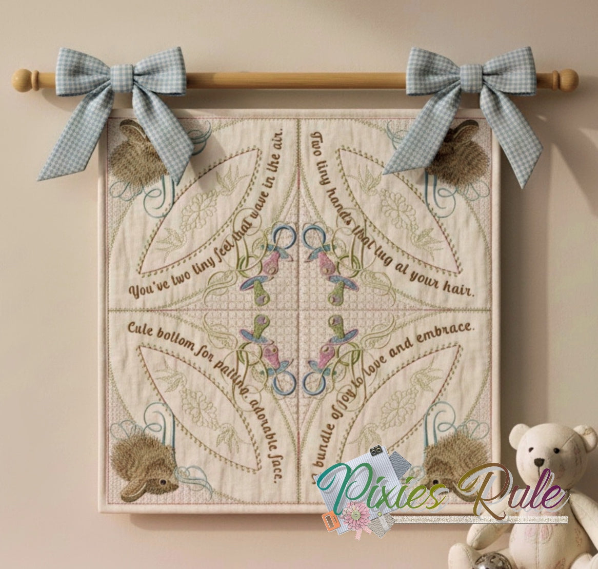 Bunny for Baby Quilt & Wall Hanging 8x8 Machine Embroidery Design by Pixies Rule