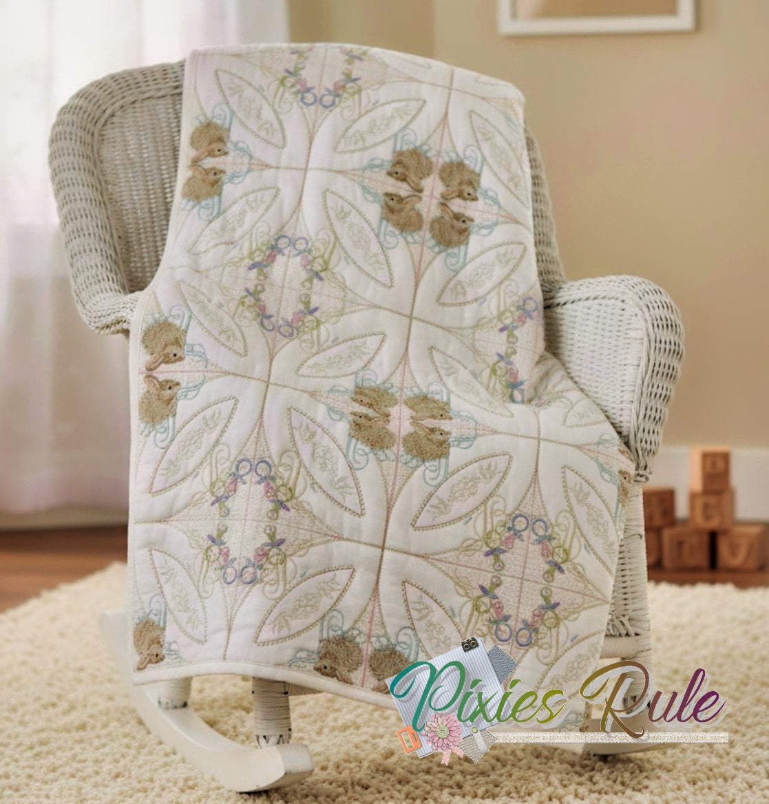 Bunny for Baby Quilt & Wall Hanging 8x8 Machine Embroidery Design by Pixies Rule