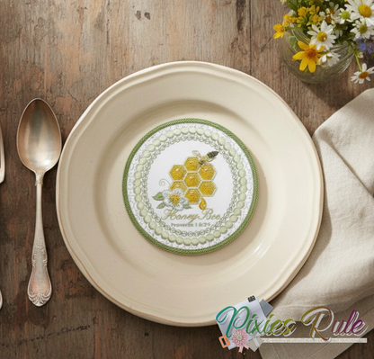 Honeycomb Coaster Machine Embroidery Design by Pixies Rule