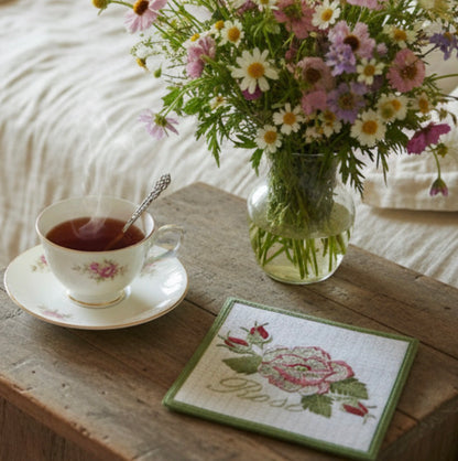 Cabbage Rose Mug Mat Machine Embroidery Design by Pixies Rule